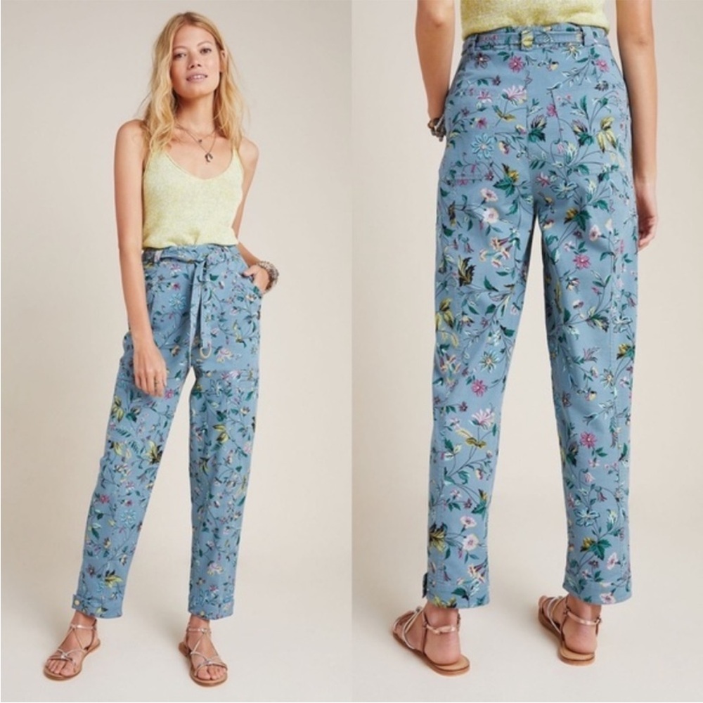 Anthropologie Victoria floral cargo pants blue botanical floral boho feminine - Picture 1 of 14
